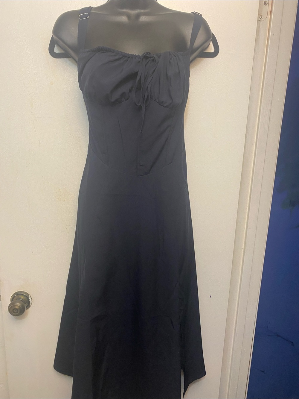 Black Midi Dress with Adjustable Tie Bodice
